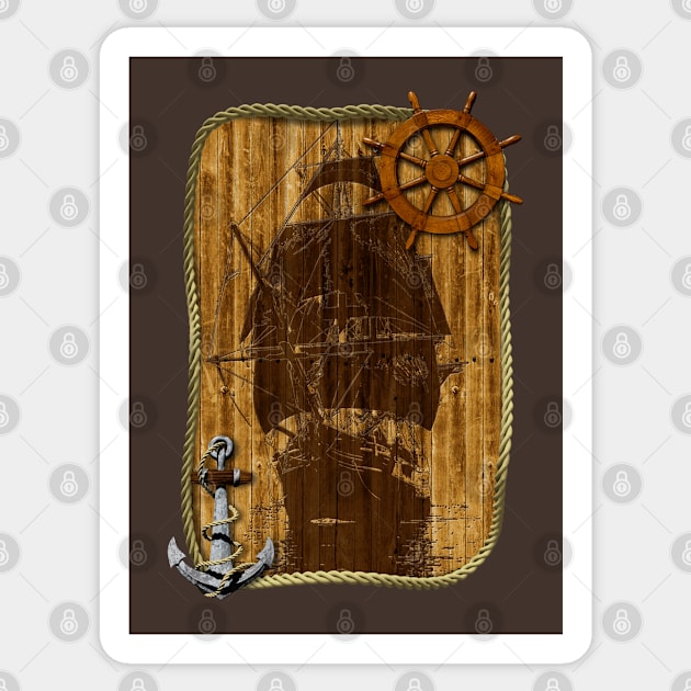 Nautical Ship Helm And Anchor Sticker by macdonaldcreativestudios